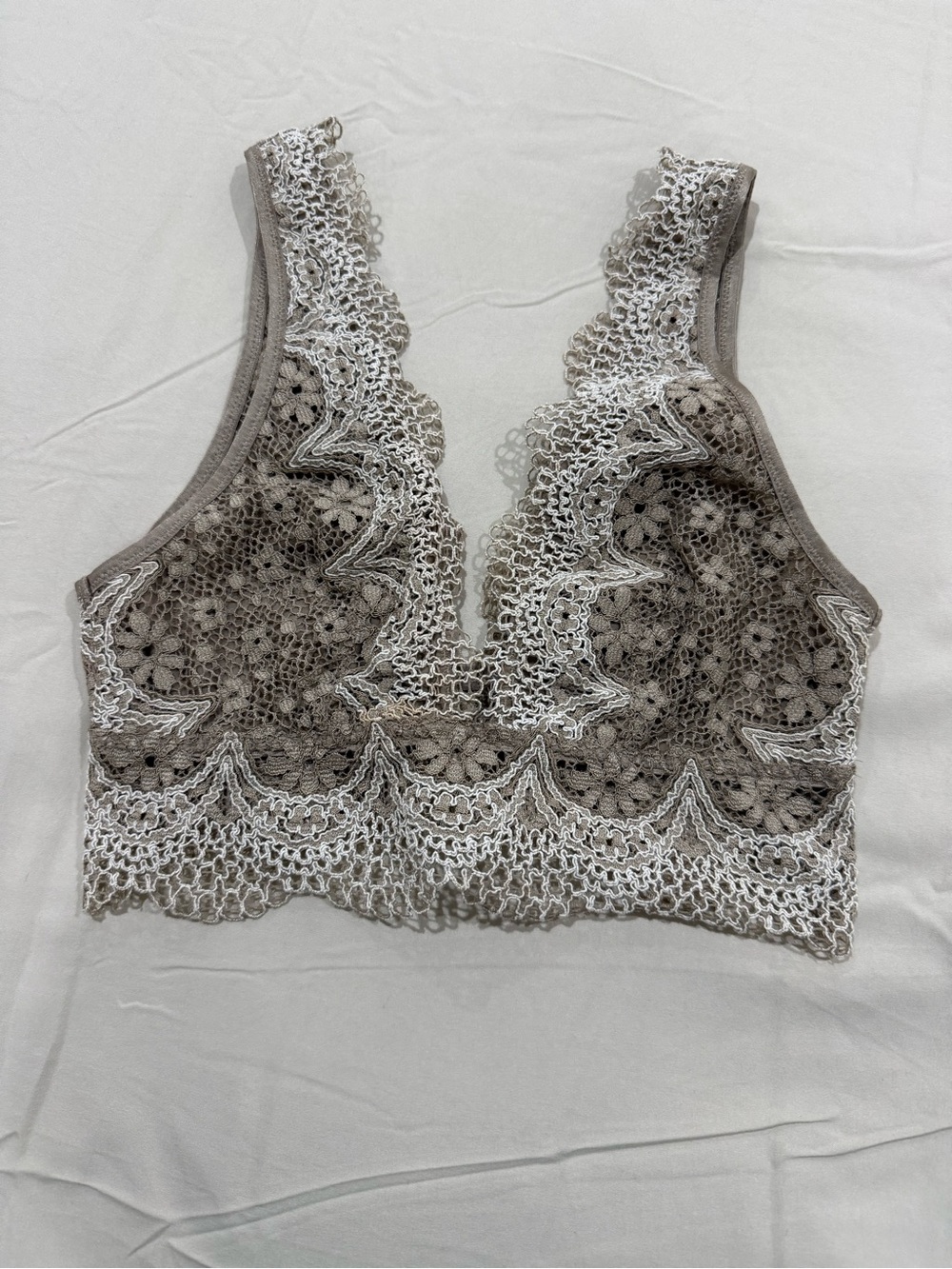 Victoria's Secret Taupe & White Lace Crochet Bralette